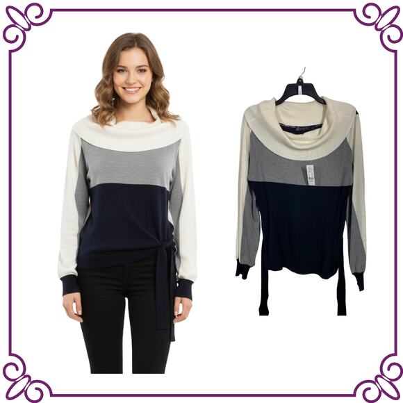 New York & Co Color Block Sweater Cream Gray Black Size Med NEW - Picture 1 of 8